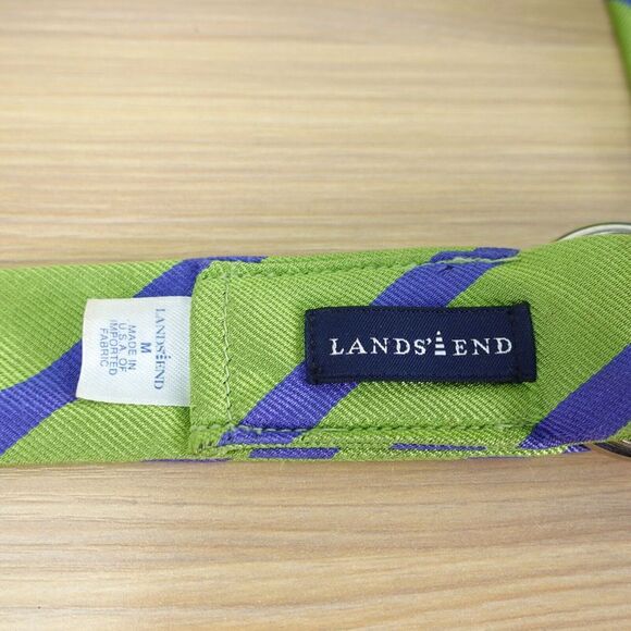 Lands End Belt Womens Medium Blue Green Striped Fabric Preppy Double Buckle USA - Picture 5 of 8